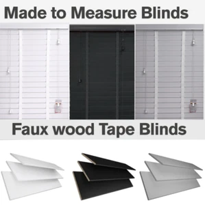 MADE TO MEASURE FAUX WOOD VENETIAN TAPE BLIND 50MM SLATS WINDOW BLINDS WHITE - Picture 1 of 44