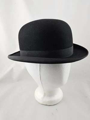 Винтажный 60-х/70-х Traymore котелок шляпа размер 7 1/8 черный войлок кожаный свитер - Изображение 1 из 4