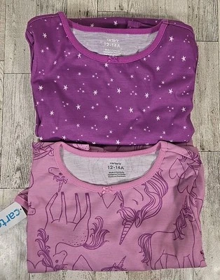 Camisón Carter's 12-14 Niñas Unicornio y Estrellas Patrón Manga Larga 2pk NUEVO Foto 1 de 4