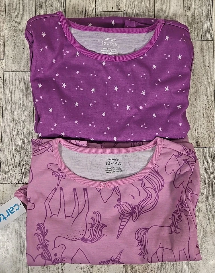 Camisón Carter's 12-14 Niñas Unicornio y Estrellas Patrón Manga Larga 2pk NUEVO Foto 1 de 4