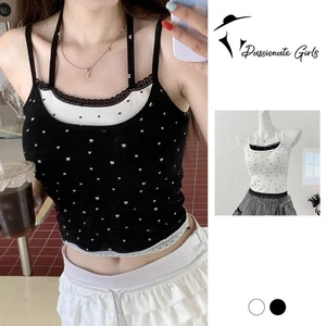 Sleek Lace Stitching Camisole for Daily Wear Hot Girl Style in Black and White - Picture 1 of 10