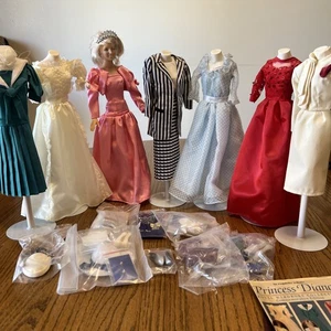 Princess Diana Doll & Royal Wardrobe Collection Danbury Mint 7 outfits W/stands - Picture 1 of 24