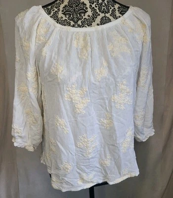 Soft Surroundings Boho Top Womens PL L Peasant Ivory Floral Embroidered Blouse - Image 1 of 4