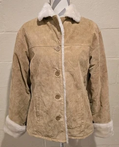 Adler Collection Wildleder Lederjacke M Beige Kunstfellbesatz Y2K. Warm - Bild 1 von 13