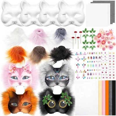 DIY Therian Cat Mask Kit, Blank Cat Mask with Felt & Fur Accessories for Cosplay - Image 1 of 4