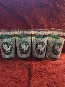 Vtg Monticello Christmas White Winter Horse & Buggy Carriage Glasses (4) - Picture 1 of 7