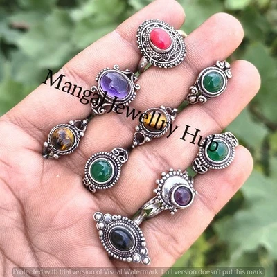 Ojo de tigre y mezcla de piedras preciosas anillos enchapados en plata de ley 925 joyería al por mayor Foto 1 de 4