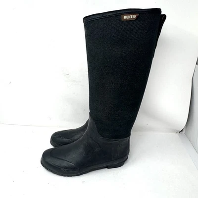 Hunter Lady N Women's Tall Boots Black Canvas  Rubber Wellington Sz US 7 EU 39 - Image 1 of 4