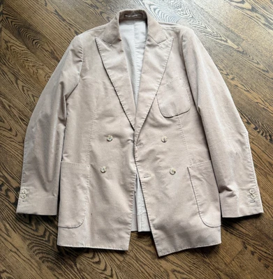 Abrigo Deportivo de Pana Marzoni Beige Personalizado Doble Pecho Parche Bolsillos 42L Foto 1 de 4