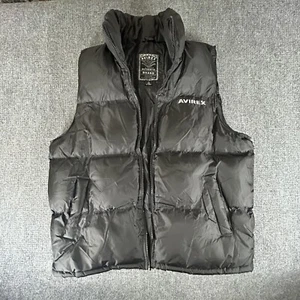 Avirex Puffer Vest Mens L Large Black Full Zip Hooded Adjustable - BROKEN ZIPPER - Picture 1 of 12