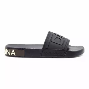 Dolce & Gabbana DG Logo Beachwear Rubber Slides - Black EU 40 / US 10 NWB - Picture 1 of 9