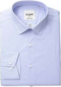 Men's Ben Sherman Tailored Slim Fit Polka Dot Light Blue Dress Shirt 16" 32/33 - Picture 1 of 1
