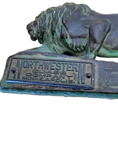 Vtg Cast Metal Figural LION Paperweight Figurine Brass Northwestern Advertisemen - Picture 1 of 9