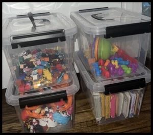 Lot 6 QT Plastic Stacking Storage Containers Latch Tubs Bins w Lids HANDLES Toys - Picture 1 of 8