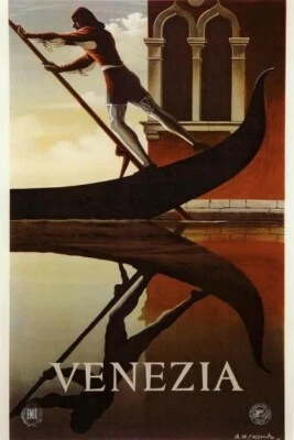 Venice Gondola Vintage Travel Poster Italian Wall Art Print for Home Decor - Image 1 of 4