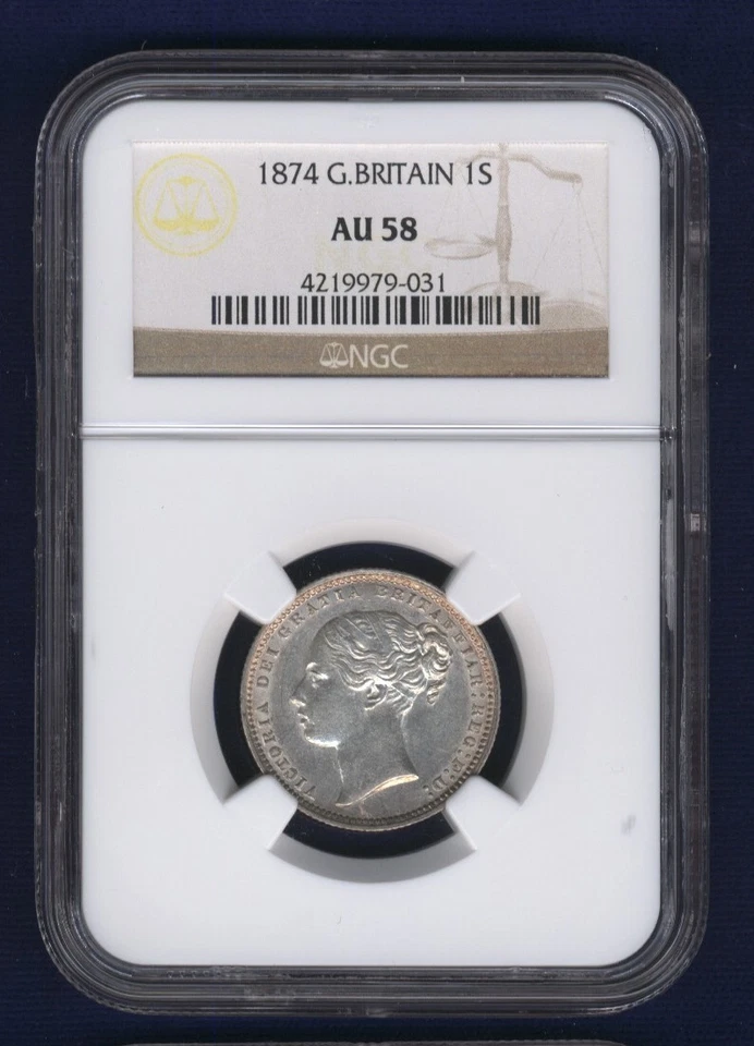 ENGLAND VICTORIA 1874 SHILLING ALMOST UNCIRCULATED COIN, NGC CERTIFIED AU58 - Image 1 of 4
