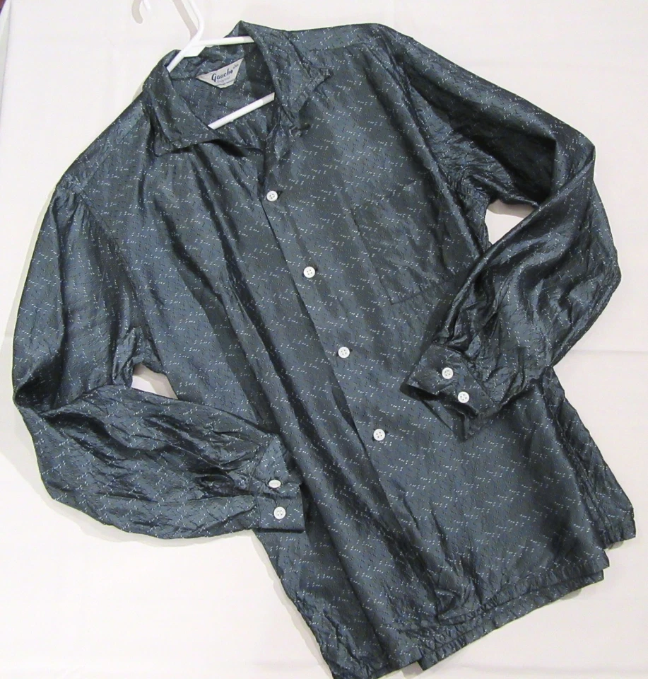 1950S VINTAGE SHIRT GAUCHO ELVIS STYLE SHINY TAFFETA L SHARKSKIN ROCK & ROLL S40 - Image 1 of 4