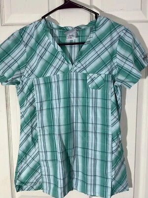 Greys Anatomy Scrub Top Womens Size XS Green Plaid Short Sleeve Medical Uniform - Image 1 of 4