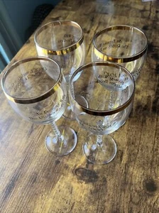 4 Mid Century Wine/Champagne Glass Gold Rim An Evening With Righteous Brothers - Picture 1 of 4