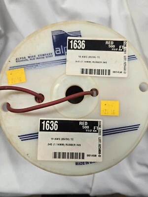 Alpha 1636 #18 规格红色测试引线 5,000 伏 500 英尺 - 全新无标签 — 第 1/2 张图片