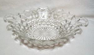Vntg Fostoria American Glassware Cube Cubist Pattern Low Cupped Bowl W/Handles - Picture 1 of 7