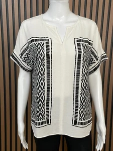 Blusa para mujer Chico punto borroso crepé cuello dividido popover 0 blanca geométrica - Imagen 1 de 10