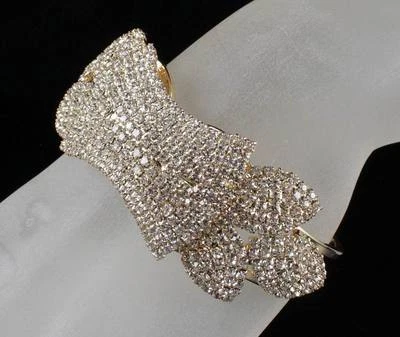 CLASSY BRIDAL AUSTRIAN CRYSTAL BANGLE BRACELET CUFF GOLD GP WEDDING PROM B12118G - Image 1 of 4