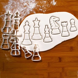 Set of 6 Chess Pieces Cookie Cutters - King, Queen, Rook, Bishop, Knight, & Pawn - Picture 1 of 3