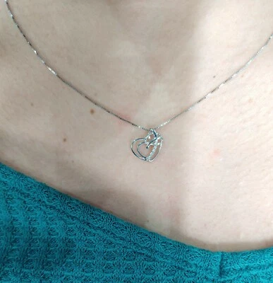 COLLANA A CUORE CON ZIRCONI BIANCO CATENINA A 45 CM IN ARGENTO 925 RODIATO CH24 - Immagine 1 di 3