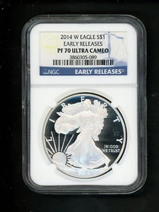 2014 W US American Silver Eagle Dollar $1 NGC PR70 Ultra Cameo Proof GEM Early R - Picture 1 of 4