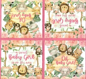 Serviettes en papier naissance fille bébé animaux.Napkins baby girl animals - Imagen 1 de 1