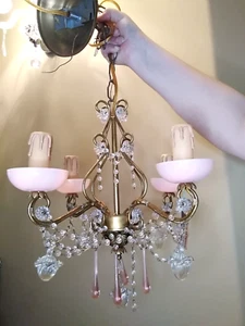 Italian Florentine Chandelier💎Blown Glass Fruit 💎Macaroni Beads💎 Opaline NOS - Picture 1 of 15