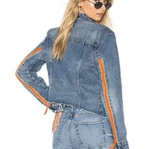 NEW BLANK NYC Orange Chunky Zip DENIM Crop TRUCKER JACKET SLIDING DOORS Size XS - Picture 1 of 18