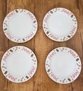 Vintage Tag Y2K Natale Ceramica Insalata Piatti Pane Noel Bianco Multicolore Set di 4 - Foto 1 di 9