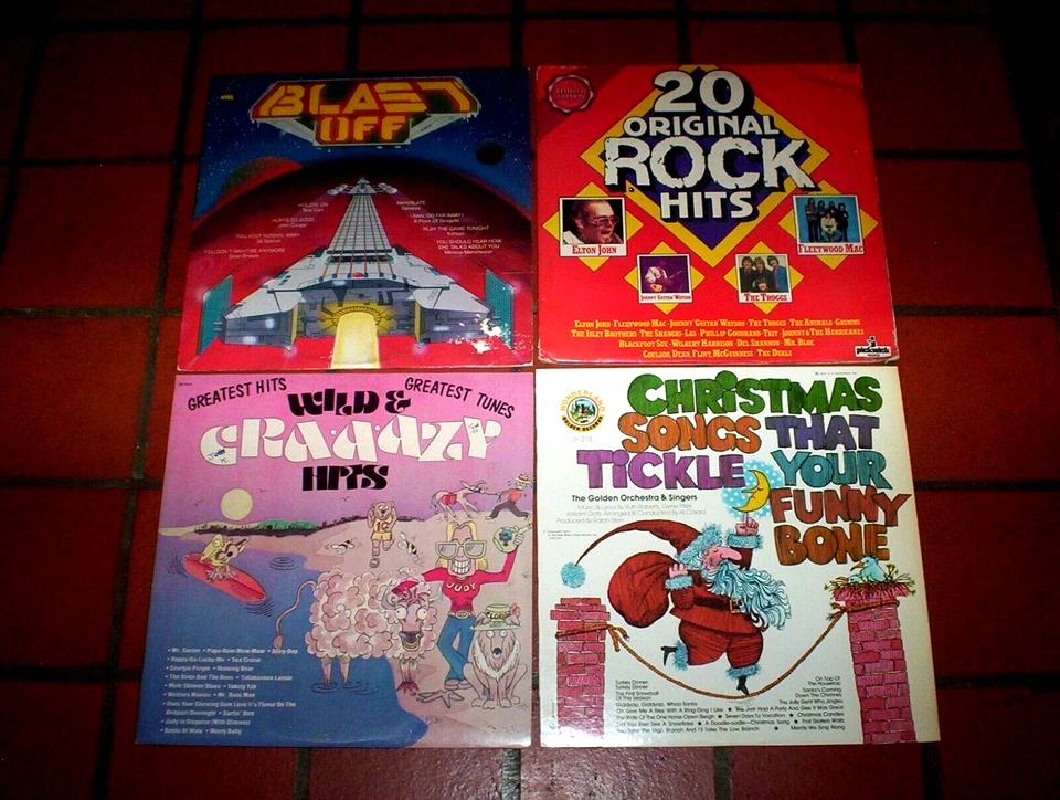 70's K-TEL ( 4 ) LP lot: CHRISTMAS FUNNY BONE / BLAST OFF / 20 HITS / CRAZY HITS - Image 1 of 1