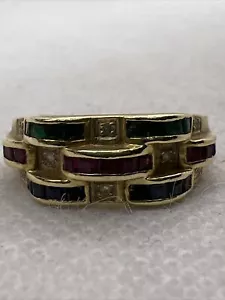 ELEGANTE Anello Donna Oro Giallo Solido 14K Pietre Preziose & Diamanti 4,1gr. - Foto 1 di 12