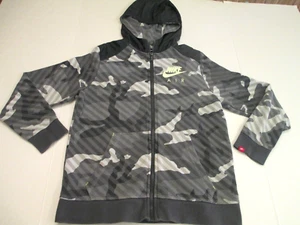 Nike Air Gray Black White Camo Hoodie Boy's Large Zip Up Front Logo Pockets - Picture 1 of 16
