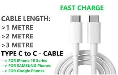 USB Type C to C Charging Cable Fast Charger Lead For iPhone 15 Samsung google - Image 1 of 4