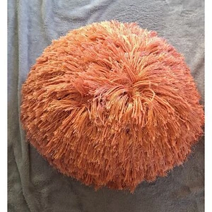 Pair of Large Orange Round Shag Decorative Throw Pillows 15" modern MCM - Picture 1 of 5