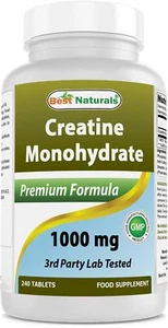 Best Naturals Creatine Monohydrate 1000 mg 240 Count Tablets Non GMO Gluten Free - Picture 1 of 3