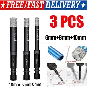 Diamond Tipped Dry Drill Bits Set 6mm 8mm 10mm For Porcelain Tile Ceramic Marble - Picture 1 of 16