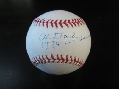 Pelota de béisbol Alvin Dark firmada con autógrafo automático 1974 WS Champs Oakland Athletics Foto 1 de 2