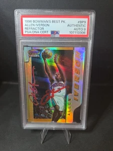 1996 BOWMAN'S BEST  PICKS ALLEN IVERSON BP9 ROOKIE REFRACTOR PSA AUTH/AUTO 9 - Picture 1 of 2