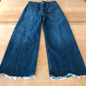 Pilcro The Skipper Wide Leg Jeans Women 27 Blue High Rise Patch Pocket Raw Hem - Picture 1 of 15