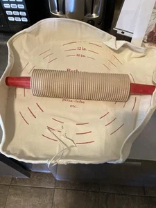 Lefse Rolling Pin & Bethany Pastry Cloth-16” Pin Red Handles - Picture 1 of 12