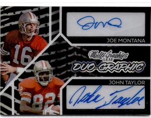 Hoja Exótica 2023 #DA-10 Joe Montana/John Taylor Doble Auto Jirafa #/4 - Imagen 1 de 2