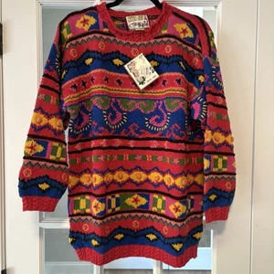 NEW NOS Vintage Y2K Multicolor Knit Sweater Oversized Chunky Vibrant Heavy Coogi - Picture 1 of 11