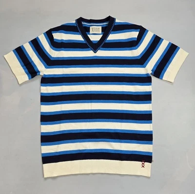 SUÉTER ESCOCÉS & SODA AMSTERDAM AZUL MARINO BLANCO RAYAS UNISEX ALGODÓN CUELLO EN V TALLA M Foto 1 de 4