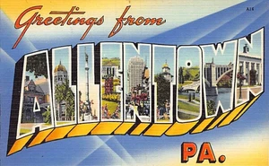 Postcard PA: Greetings from Allentown, Pennsylvania, Vintage Linen Large Letters - Picture 1 of 2
