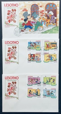 3 LESOTHO OLD CHRISTMAS DISNEY FDC SET 1983 MNH STAMPS FDC'S MICKEY DONALD GOOFY - Image 1 of 4